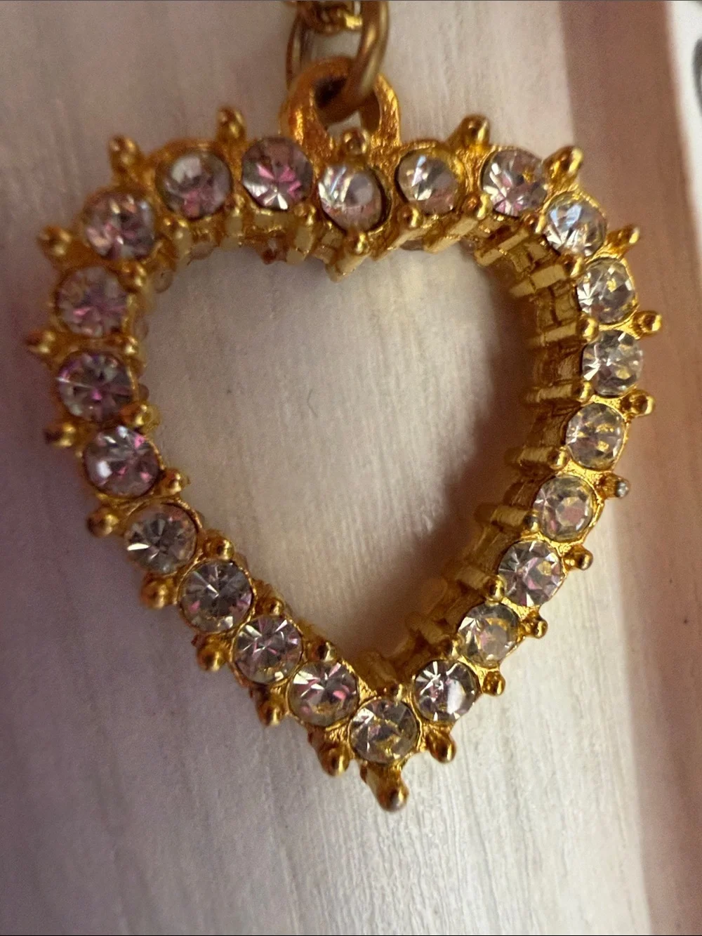 Gold Heart Crystal Pendant Necklace - Sparkling Open Heart for Women